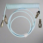 A black coiled cable with a Type C USB connector on one end and an aviator connector on the other, designed for keyboard connectivity.